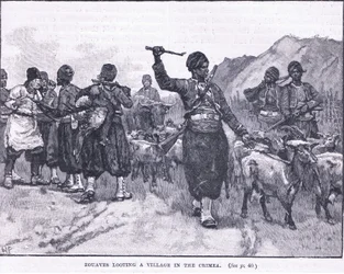 Zouver plundrar en by på Krim 1854 e.Kr